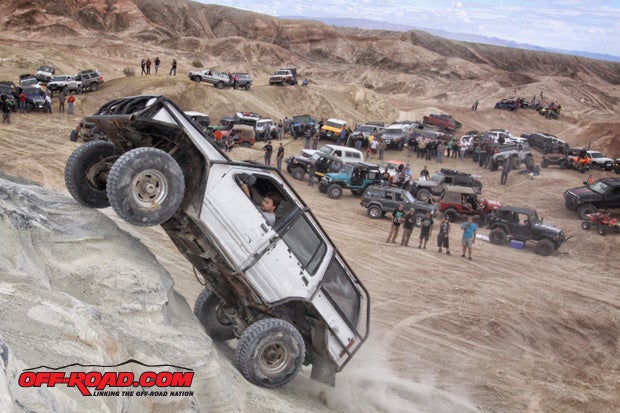 Ryan Hauf in is fully exoed Ford Explorer had plenty of steel and grunt to take on drive shaft hill in Truckhaven, CA, all while giving the crowd a show.