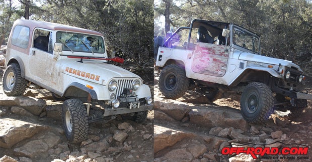 Though not a perfect illustration, the improved stuff and droop of the loosened CJ-7 allowed it to work better on trail features than the stiffly-sprung FJ.