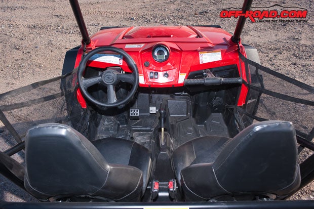 The rear seats of the RZR4 area elevated slightly so passengers can see whats happening on the trail.
