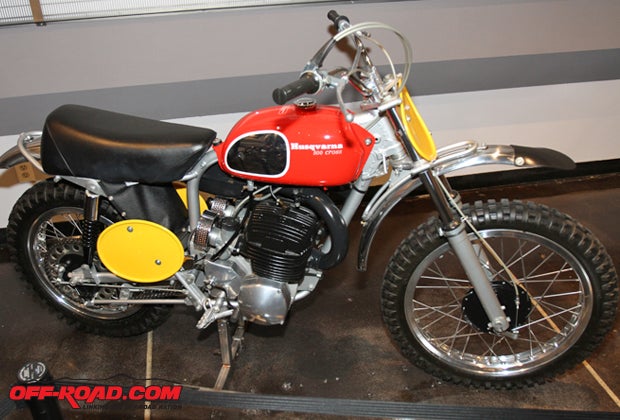 Gunnar Nilsson and J.N. Roberts earned the overall win in the 1969 Baja 1000 on this 69 Husqvarna. A few years earlier, Husqvarna engineer Ruben Helmen built the horizontal twin-cylinder engine powering the Husky out of a production 250cc motor. This prototype engine was finished in 1968 and was later tested and proven by Nilsson when he won the 1969 European FIM Cup on it. When it was raced in the 69 Baja 1000, the bike reached speeds over 110 miles an hour. The motor never went into production, and there were only 10 built  two for road racing, seven for sidecar racing and one for this off-road bike, the only of its kind. 