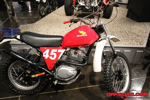 This is a replica of the C&J 440 Honda ridden by Al Baker Jr. and Gene Cannady. The four-stroke Honda is an accurate replica of one built by Bill Bell that propelled Baker Jr. and Cannady to the overall victory at the 1975 Baja 100.