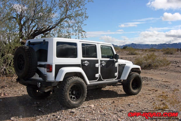 Looking like an entirely different Jeep, the matte black panels enhance the Jeeps appearance.