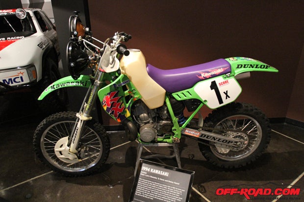 Larry Roeselers legendary status in Baja was cemented during his time as a factory Kawasaki rider in the late 80s and early 90s. He and teammates Ty Davis and Danny Hamel rode this KX500 to the overall victory at the 1994 Baja 1000, which was the seventh straight win for Kawasaki at the 1000. 