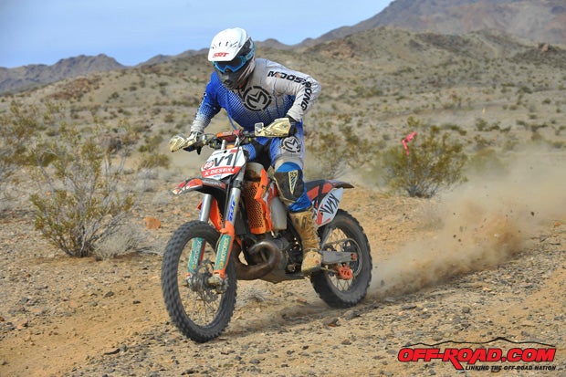 Morgan Crawford put his lithe 250 to good use in the many technical sections of the course, finishing sixth overall to easily win Vet Expert as well as being the first Expert finisher.