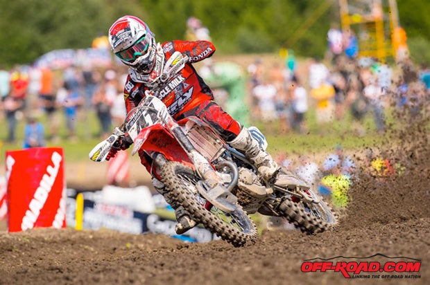 Trey Canard earned his first moto win of the second 450 race at Unadilla. 