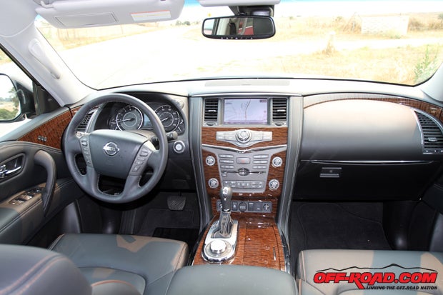 Wood trim and leather are found in the Platinum Armada. 