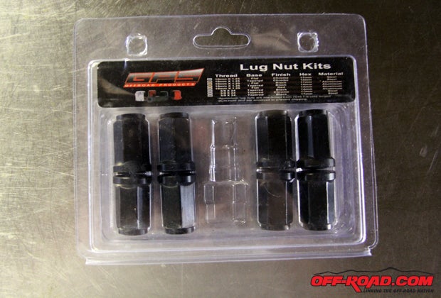 We used these lightweight aluminum flat lug nuts to replace the stock tapered lug nuts.