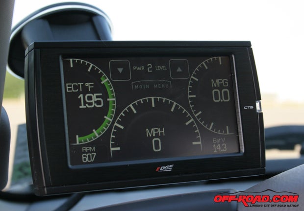 GMC vehicles are well-equipped off the assembly line. So far, Rorger has kept his interior stock with one exception: An Edge Evolution CTS. This unit doubles as an auxiliary gauge pack and a tuner. Power levels can be adjusted on the fly via the touchscreen display to add up to 20 hp. 