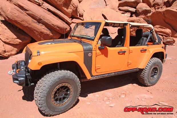 The MOJO is only fitted with a 2-inch Jeep Performance Parts lift, yet it has 37-inch BFGoodrich KM2s stuffed under it thanks to the prototype Flat-top fenders. 