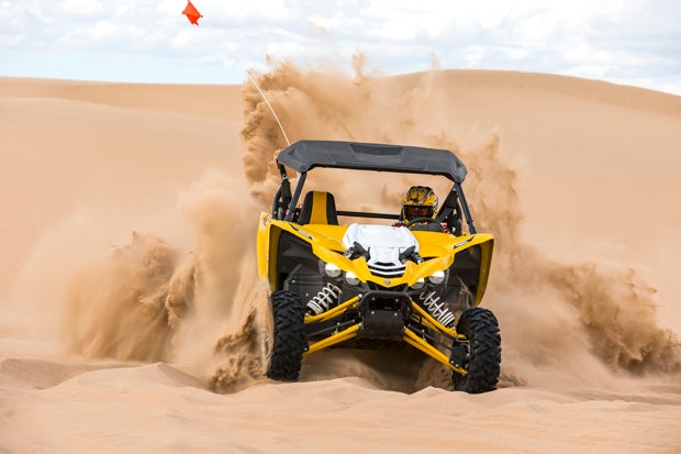 In whoops, transitions, and hard turns, the chassis-and-suspension combination makes the YXZ1000R a blast to drive.