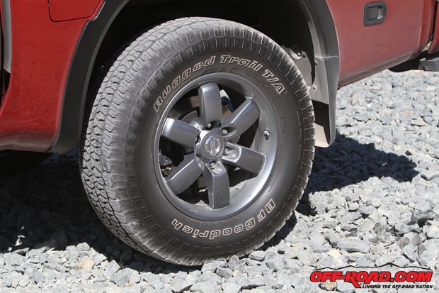 Our Pro-4X features 18-inch dark-finished aluminum alloy wheels with Rugged Trail T/A BFGoodrich tires. 