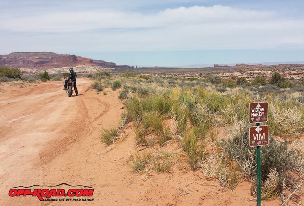 There are a number of trails that connect in the area where Metal Masher is, and it would be wise for dirt bikers and ATV/UTV to plan ahead by mapping out a path and even bringing along a trail map. Although most trails are clearly marked, such as this one marking Widow Maker, it can be easy to miss trail signs and get turned around. 
